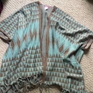 Brown and teal short sleeve cardigan